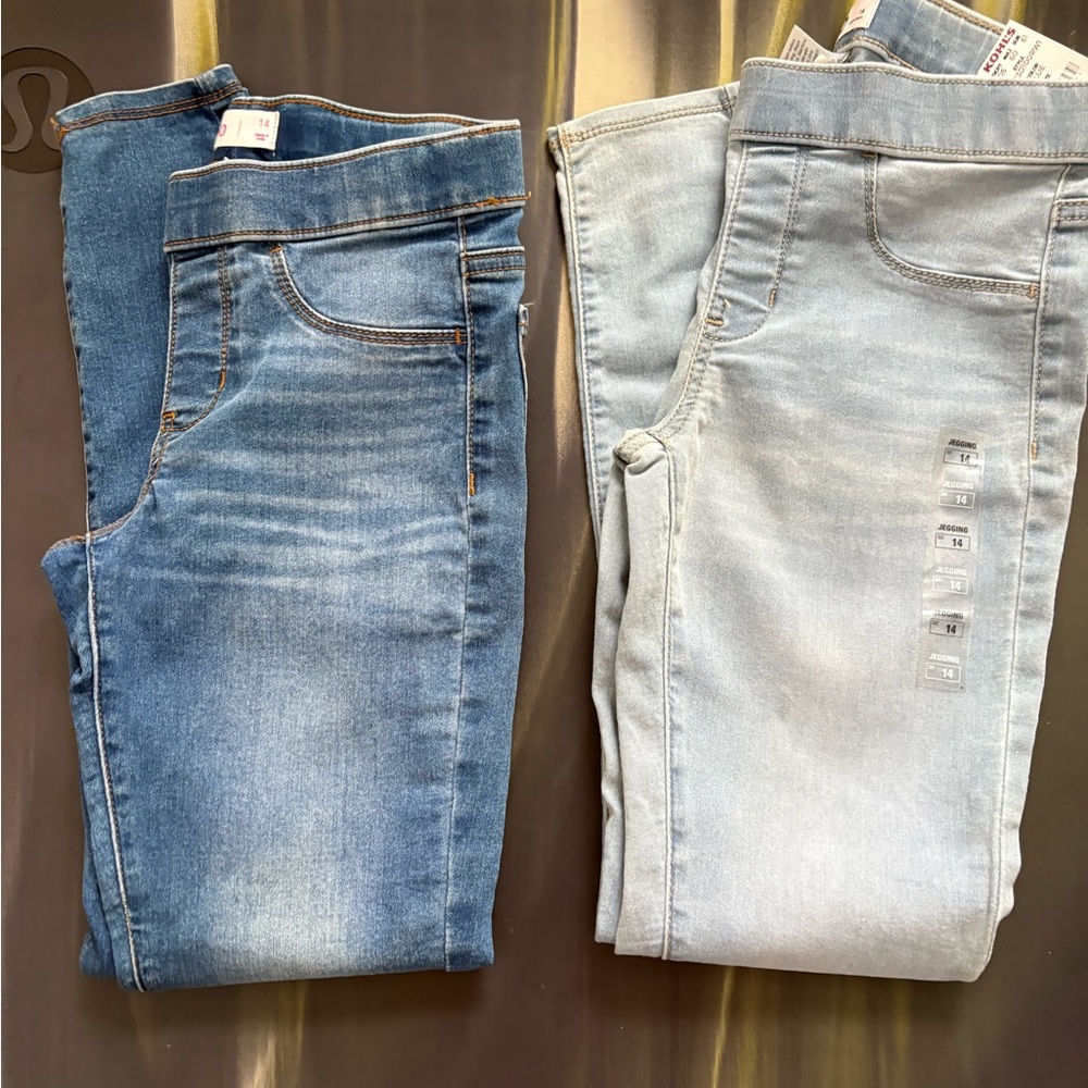 2 Pairs Girls SO Jeggings | Size 14 | 25” Inseam | Light & Dark Wash